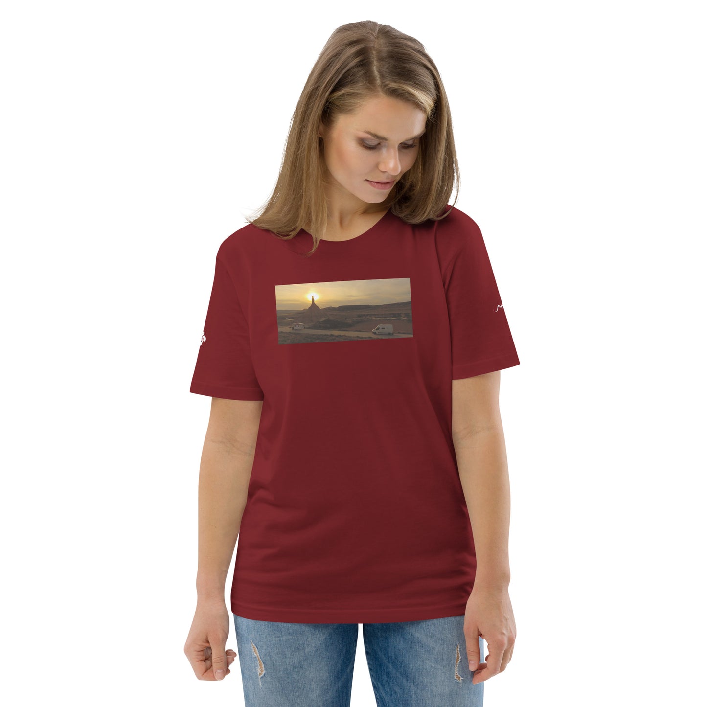 Vue de face du t-shirt 100% coton biologique CDT Sunset - coloris bordeaux