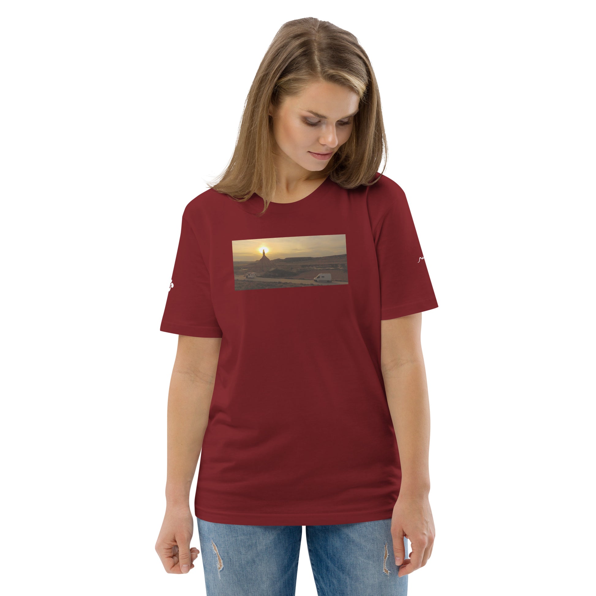 Vue de face du t-shirt 100% coton biologique CDT Sunset - coloris bordeaux