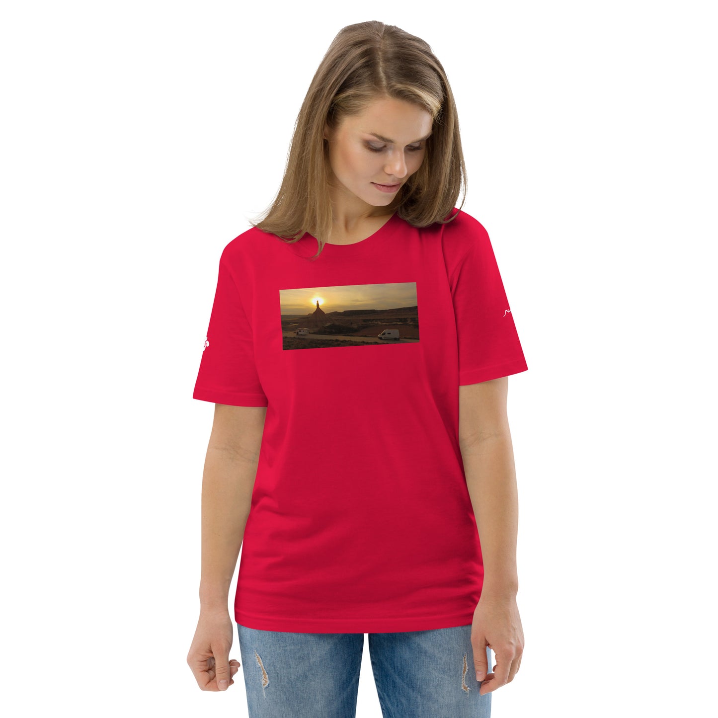 Vue de face du t-shirt 100% coton biologique CDT Sunset - coloris rouge