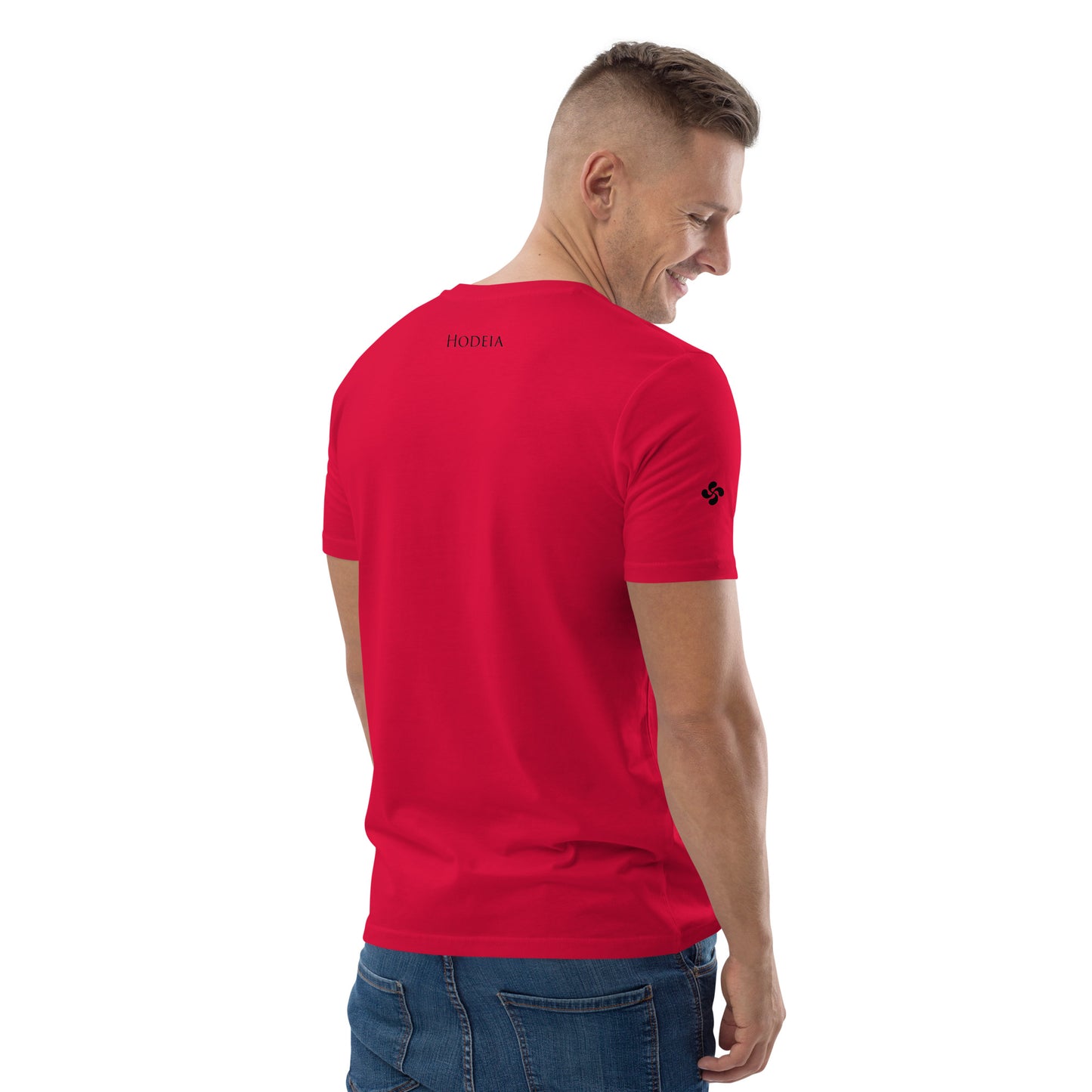 Vue de côté du t-shirt 100% coton biologique CDT Sunset - coloris rouge