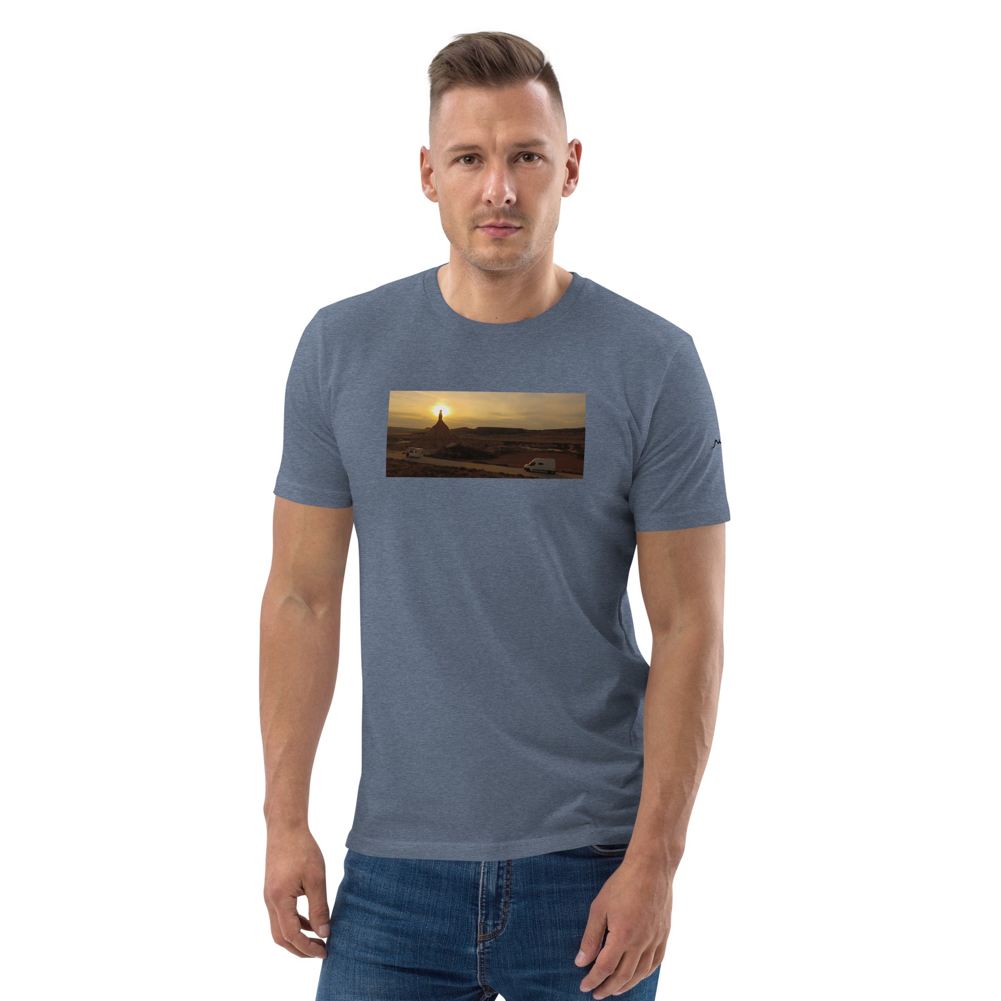 Vue de face du t-shirt 100% coton biologique CDT Sunset - coloris bleu gris chiné