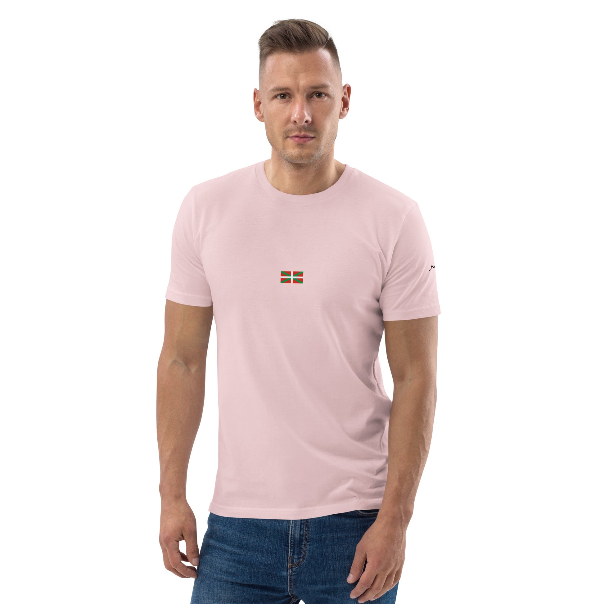 Vue de face du t-shirt 100% coton biologique Ikurriña - coloris rose pâle