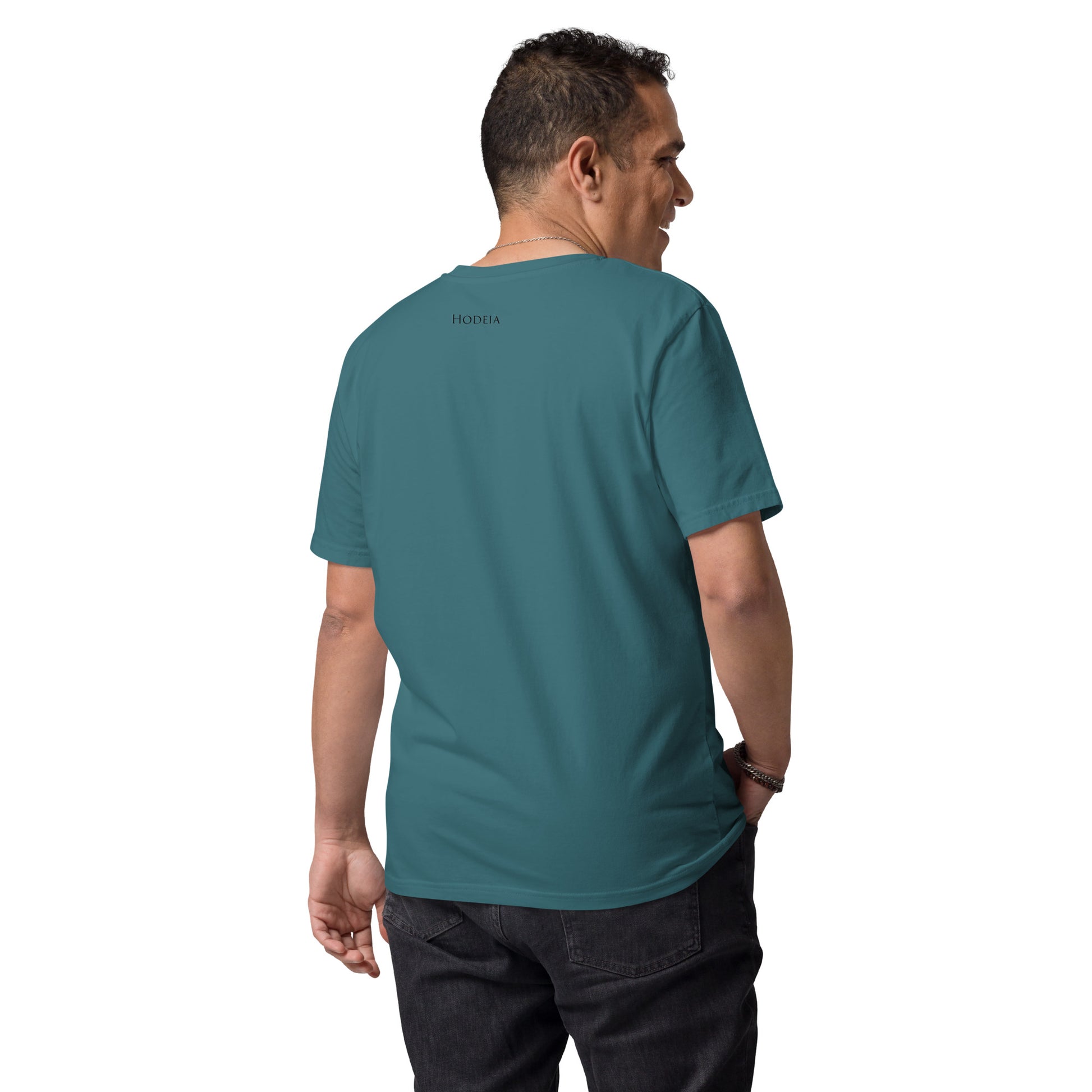 Vue de dos du t-shirt 100% coton biologique Lauburu N - coloris bleu vert