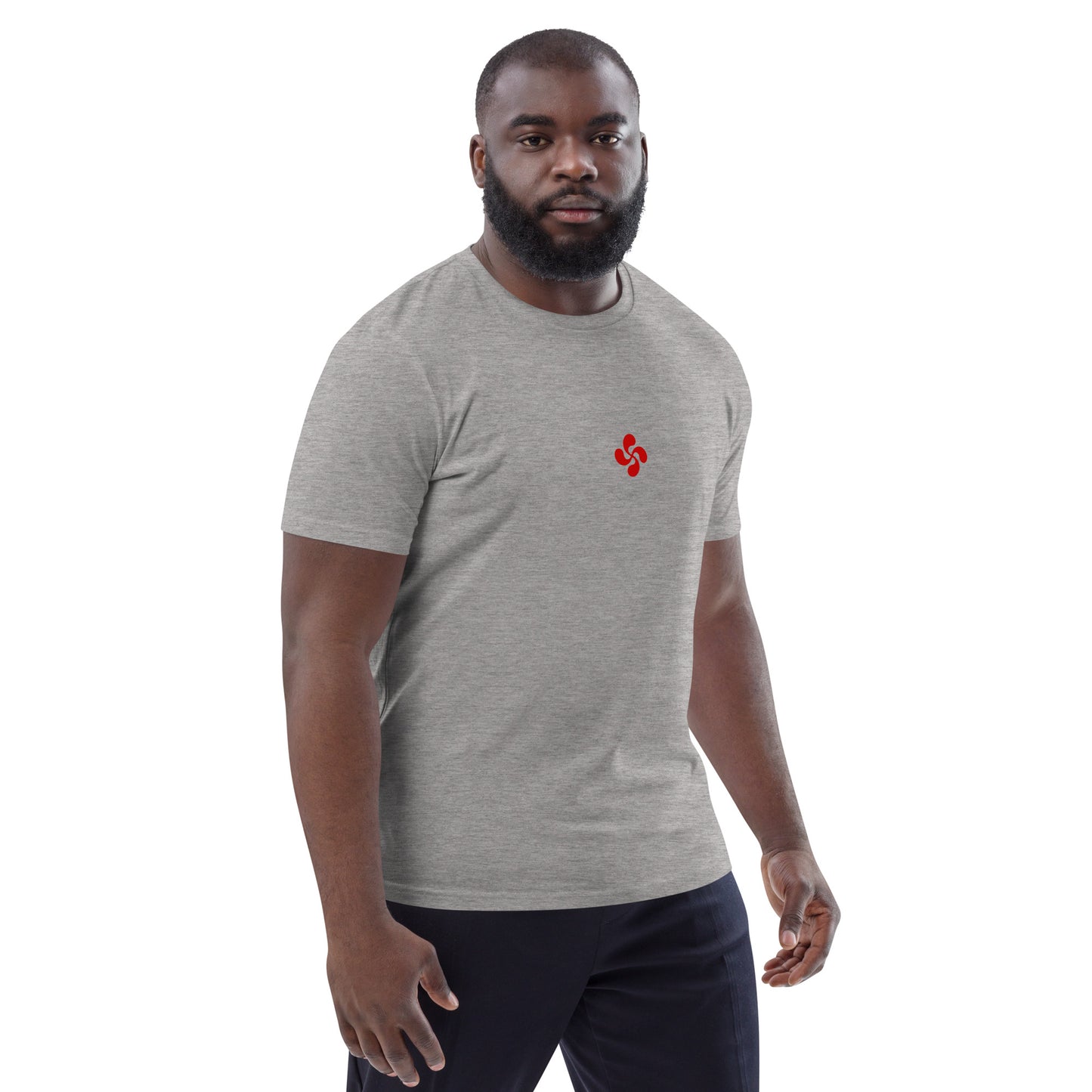 Vue de côté du t-shirt 100% coton biologique Lauburu R - coloris gris chiné
