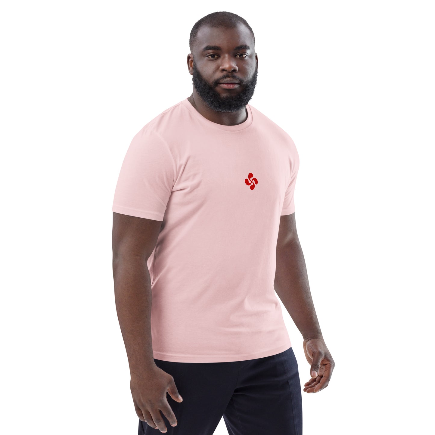 Vue de côté du t-shirt 100% coton biologique Lauburu R - coloris rose pâle