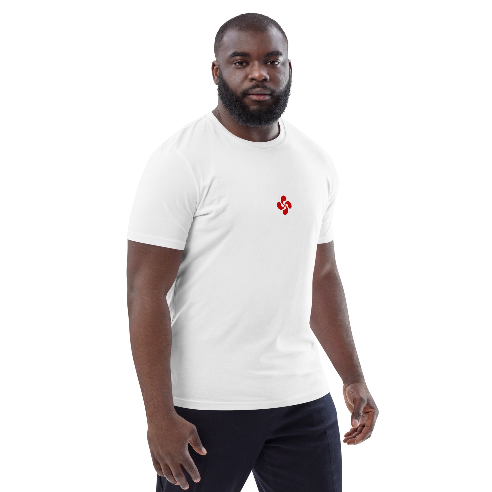 Vue de côté du t-shirt 100% coton biologique Lauburu R - coloris blanc
