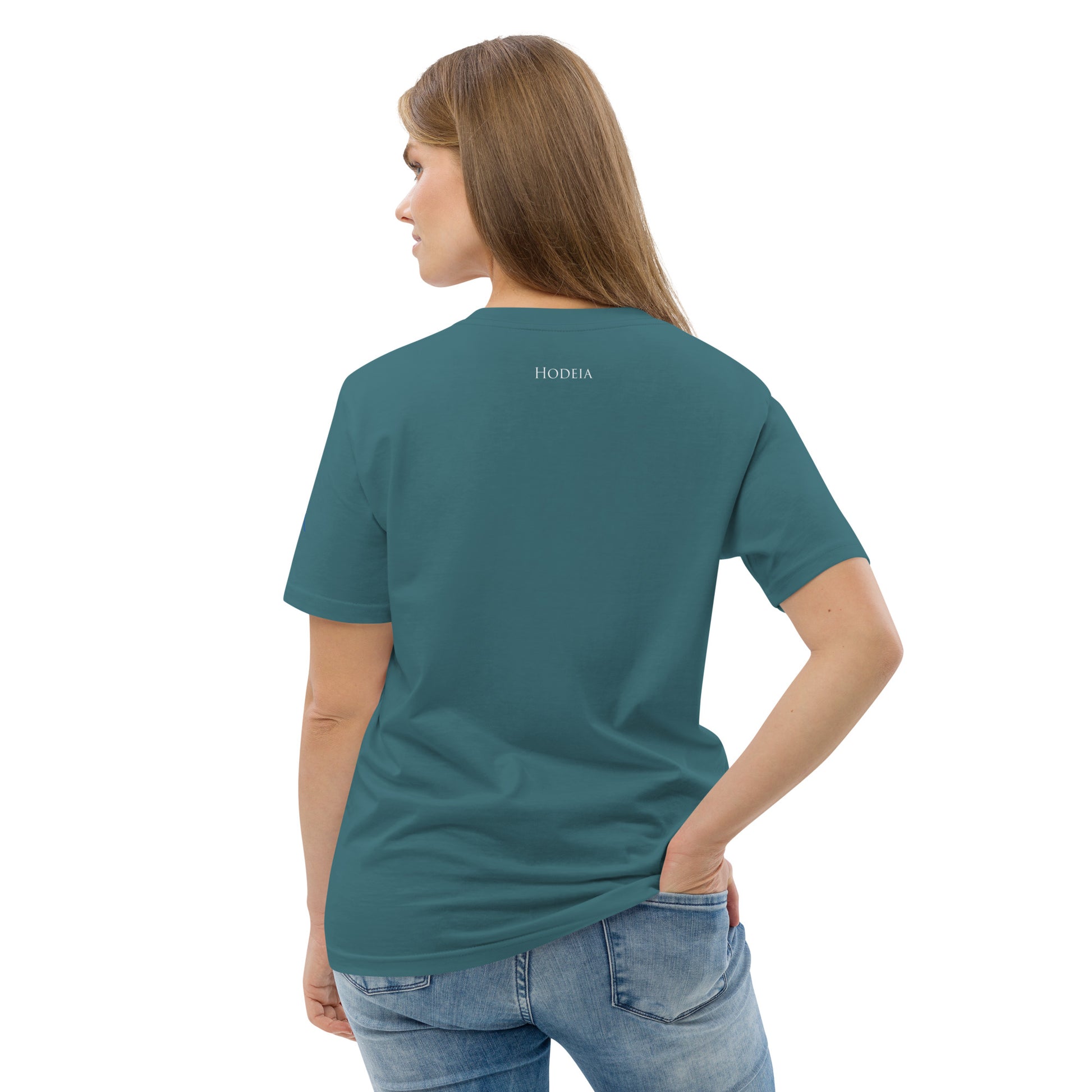 Vue de dos du t-shirt 100% coton biologique Lauburu R - coloris bleu vert
