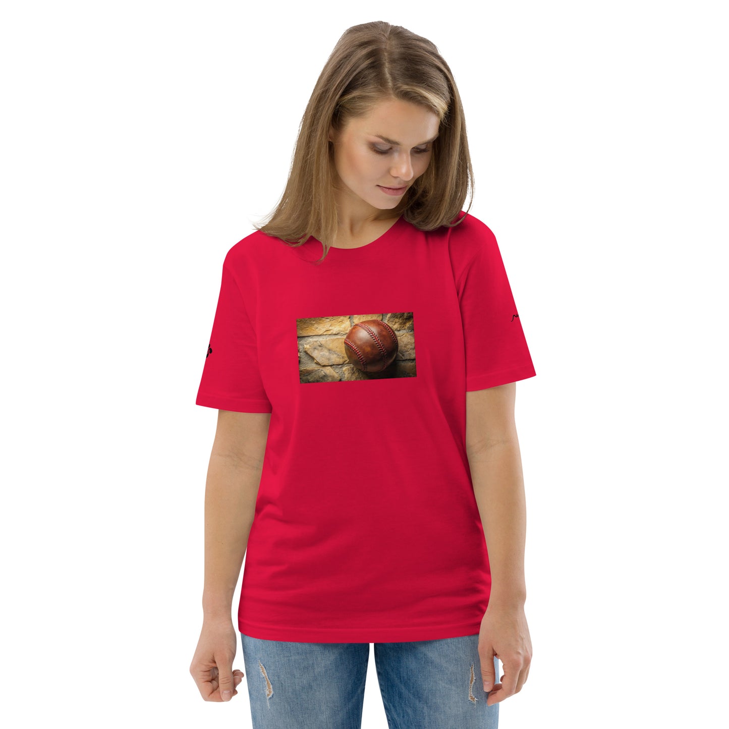 Vue de face du t-shirt 100% coton biologique Pelote Basque - coloris rouge