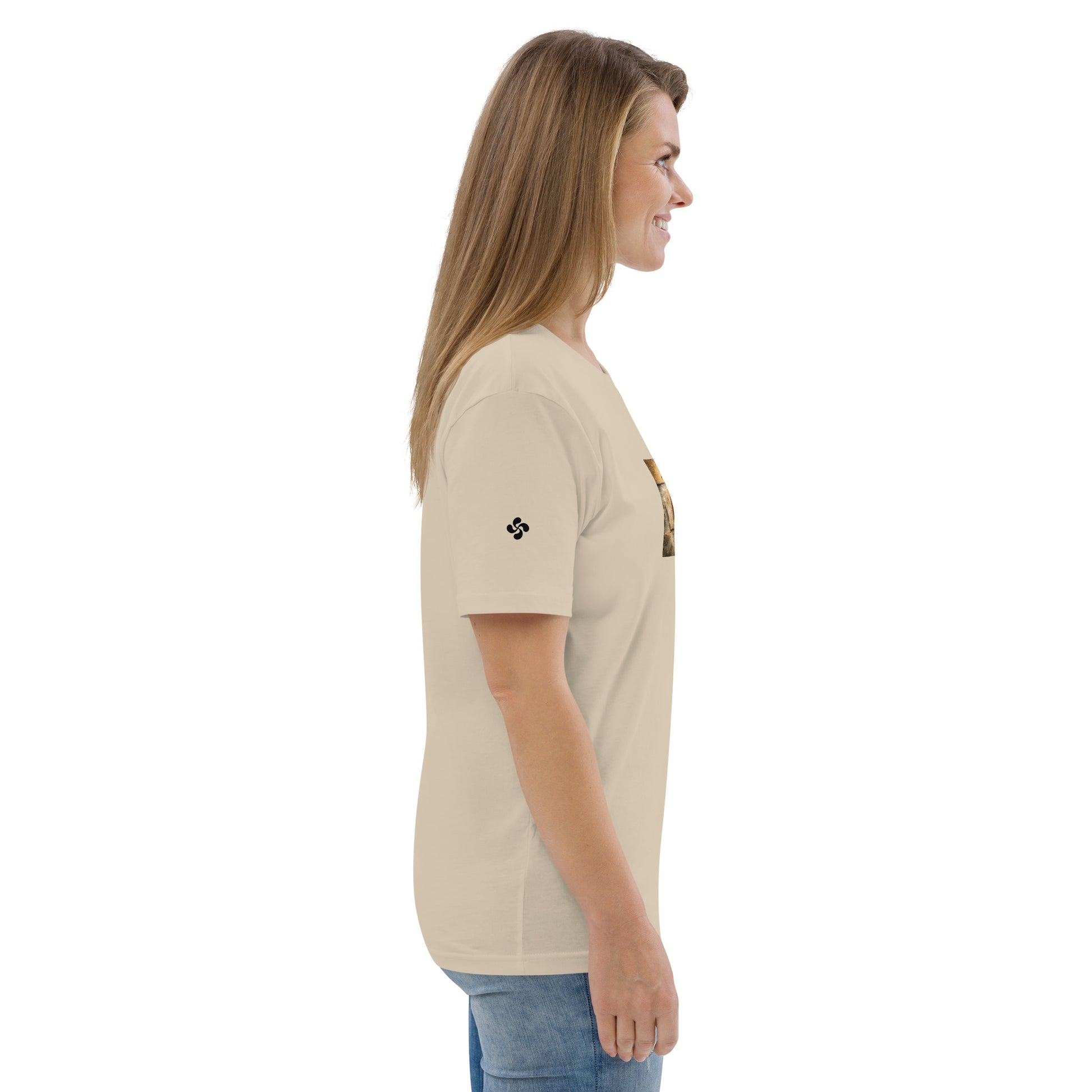 Vue de côté du t-shirt 100% coton biologique Pelote Basque - coloris beige clair
