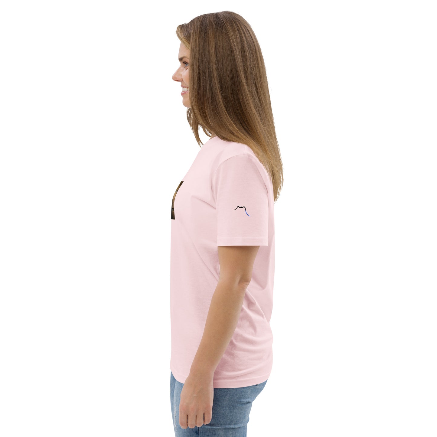 Vue de côté du t-shirt 100% coton biologique Pelote Basque - coloris rose pâle