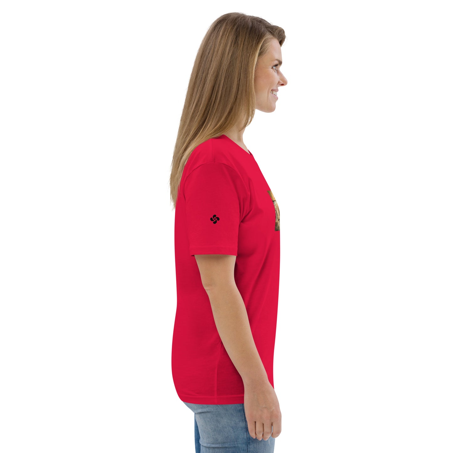 Vue de côté du t-shirt 100% coton biologique Pelote Basque - coloris rouge