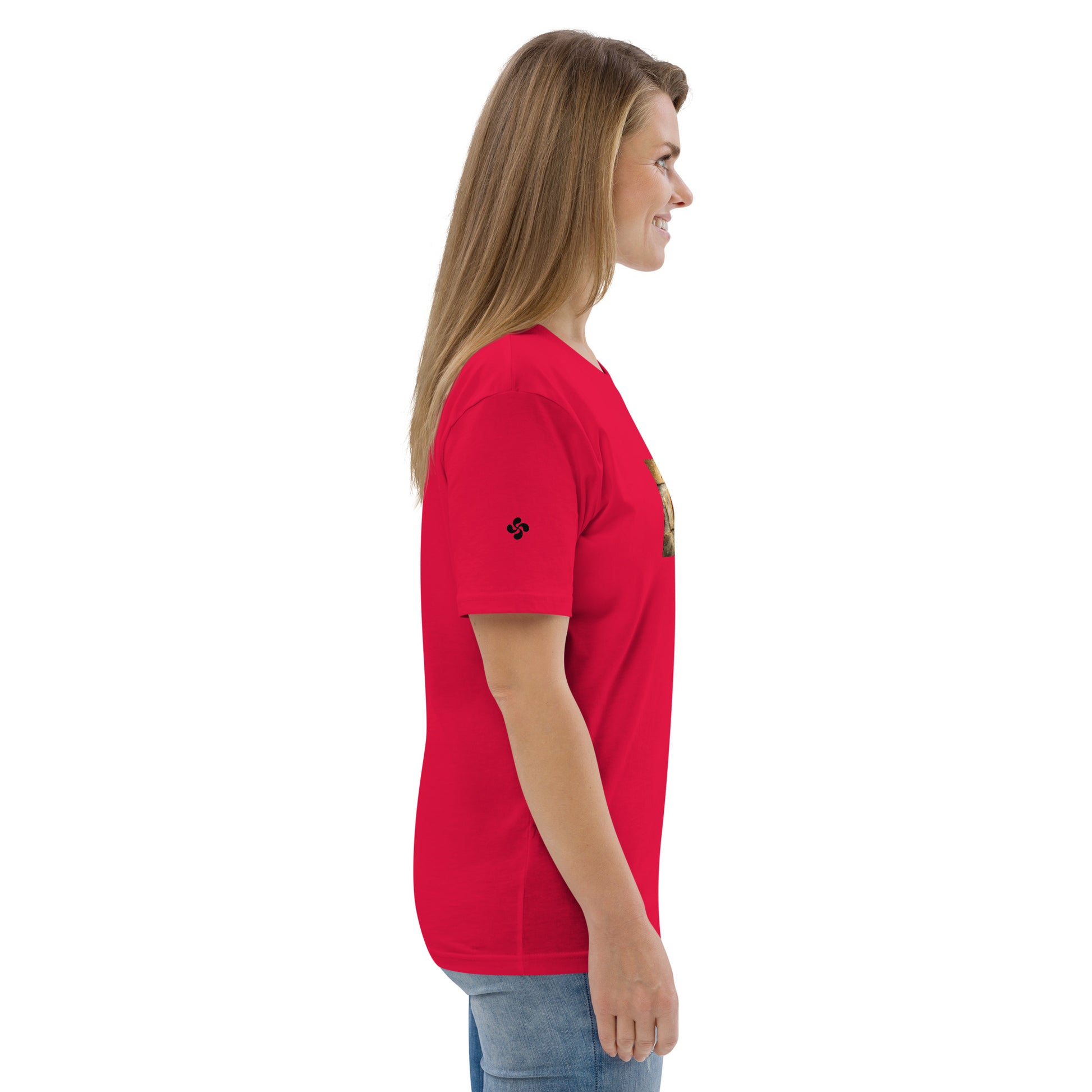 Vue de côté du t-shirt 100% coton biologique Pelote Basque - coloris rouge