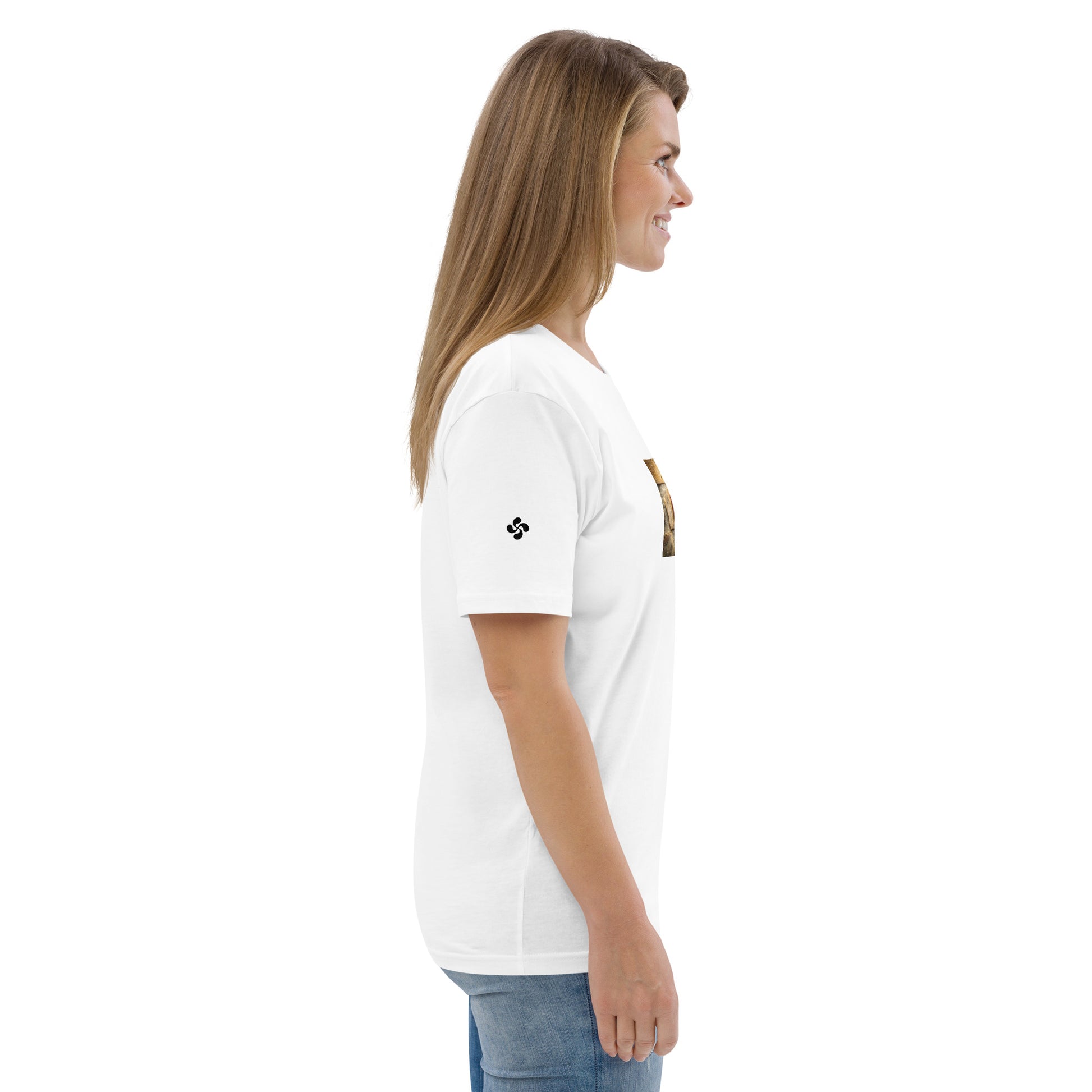 Vue de côté du t-shirt 100% coton biologique Pelote Basque - coloris blanc
