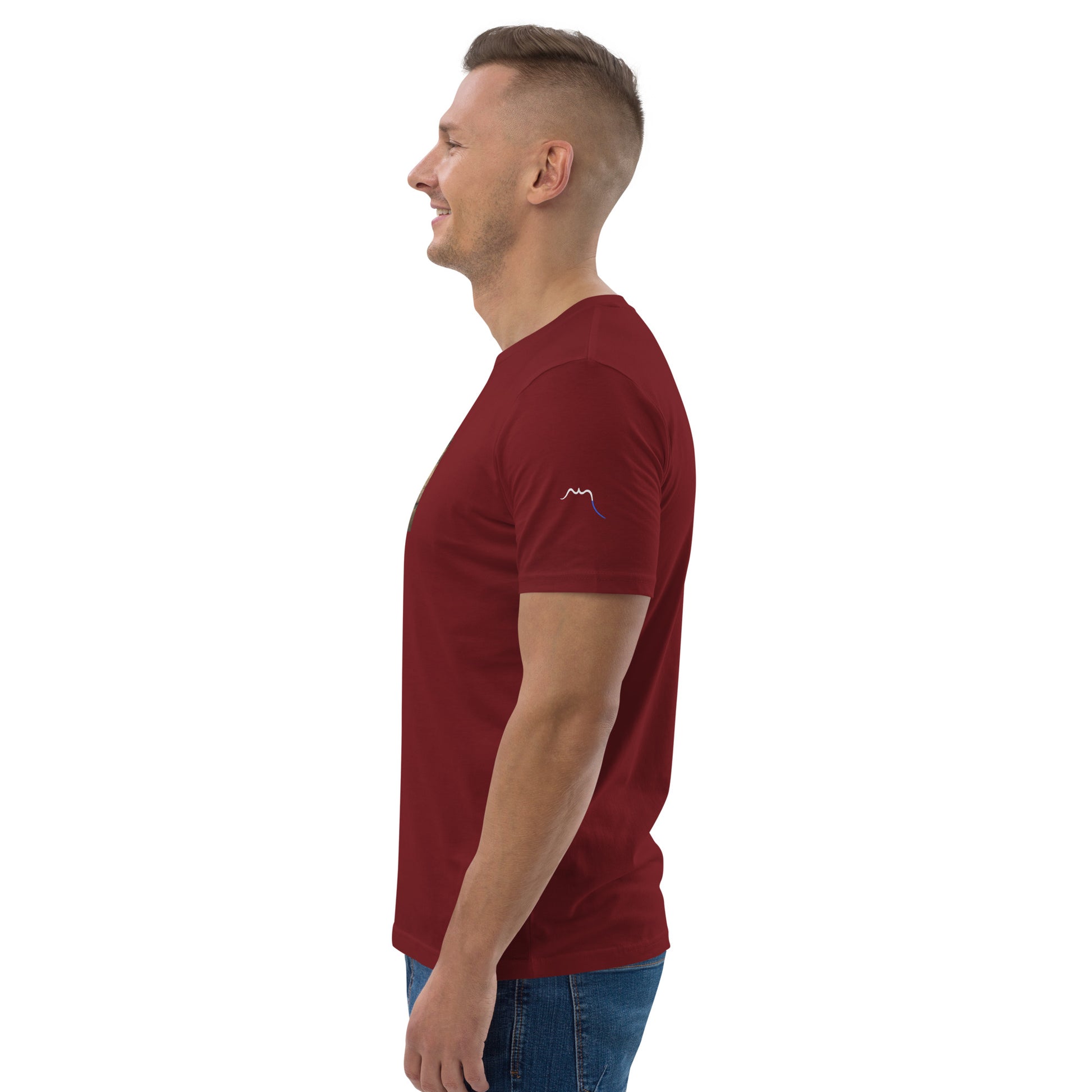 Vue de côté du t-shirt 100% coton biologique Pelote Basque - coloris bordeaux