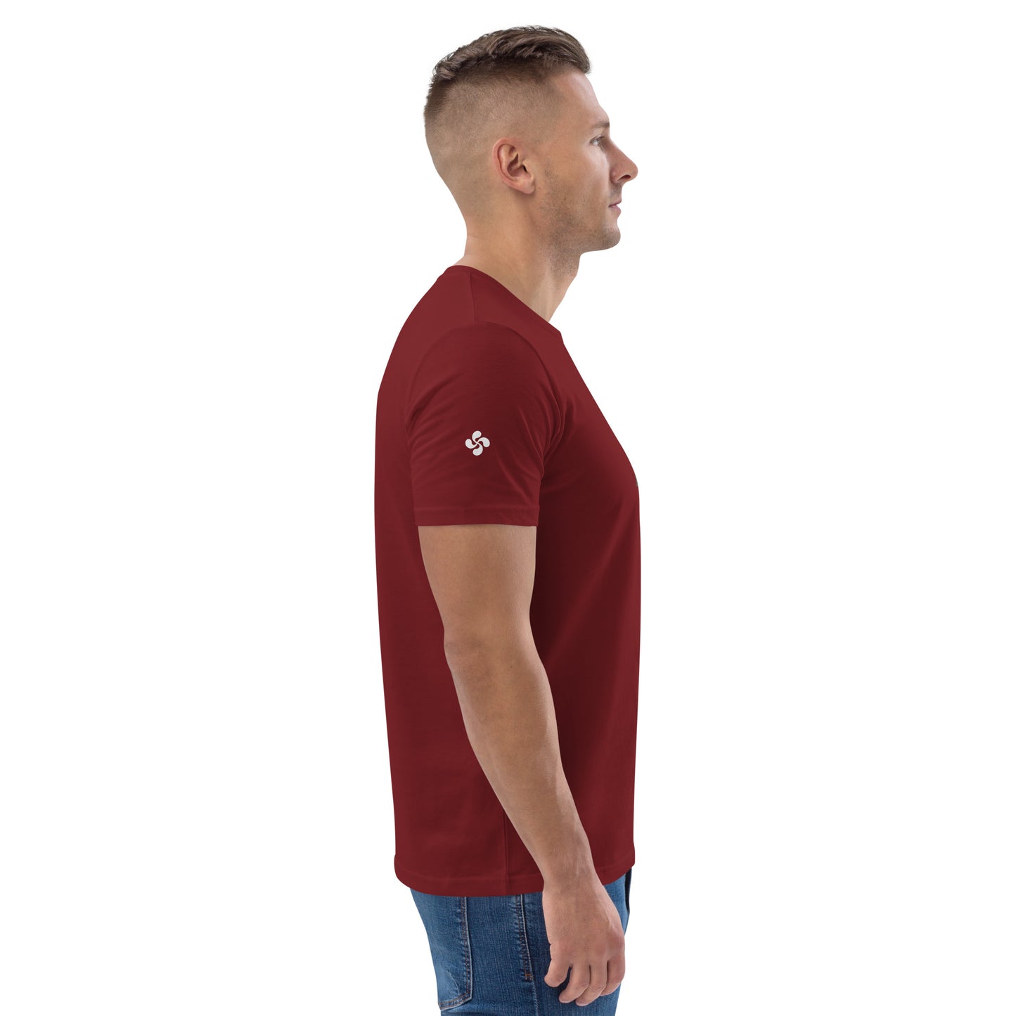 Vue de côté du t-shirt 100% coton biologique Pelote Basque - coloris bordeaux
