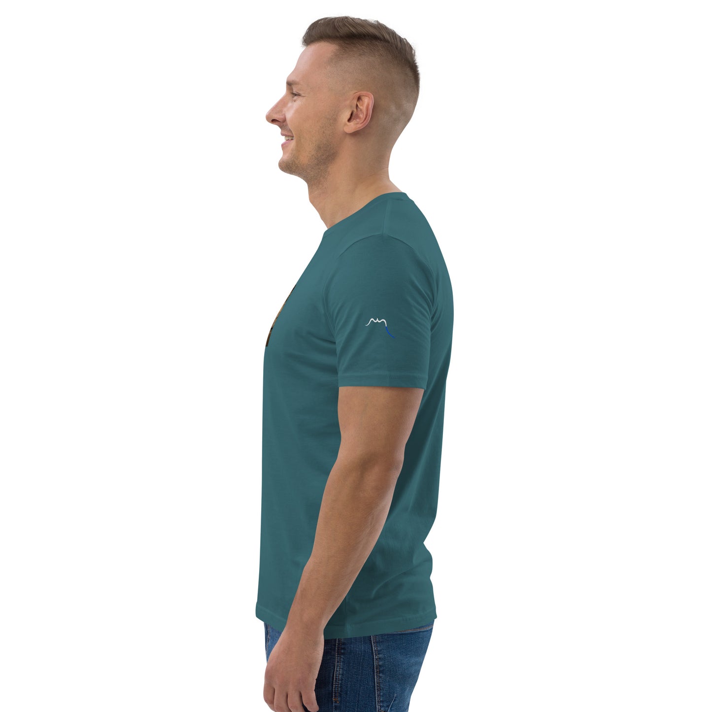 Vue de côté du t-shirt 100% coton biologique Pelote Basque - coloris bleu vert