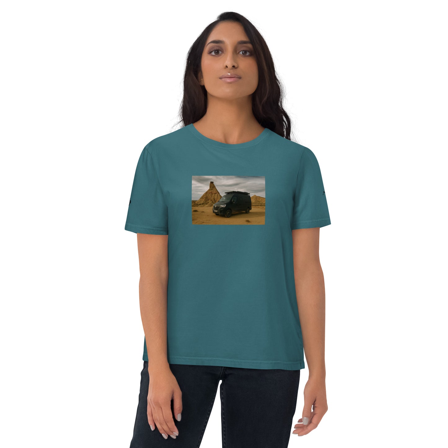 Vue de face du t-shirt 100% coton biologique Van Bardenas - coloris bleu vert