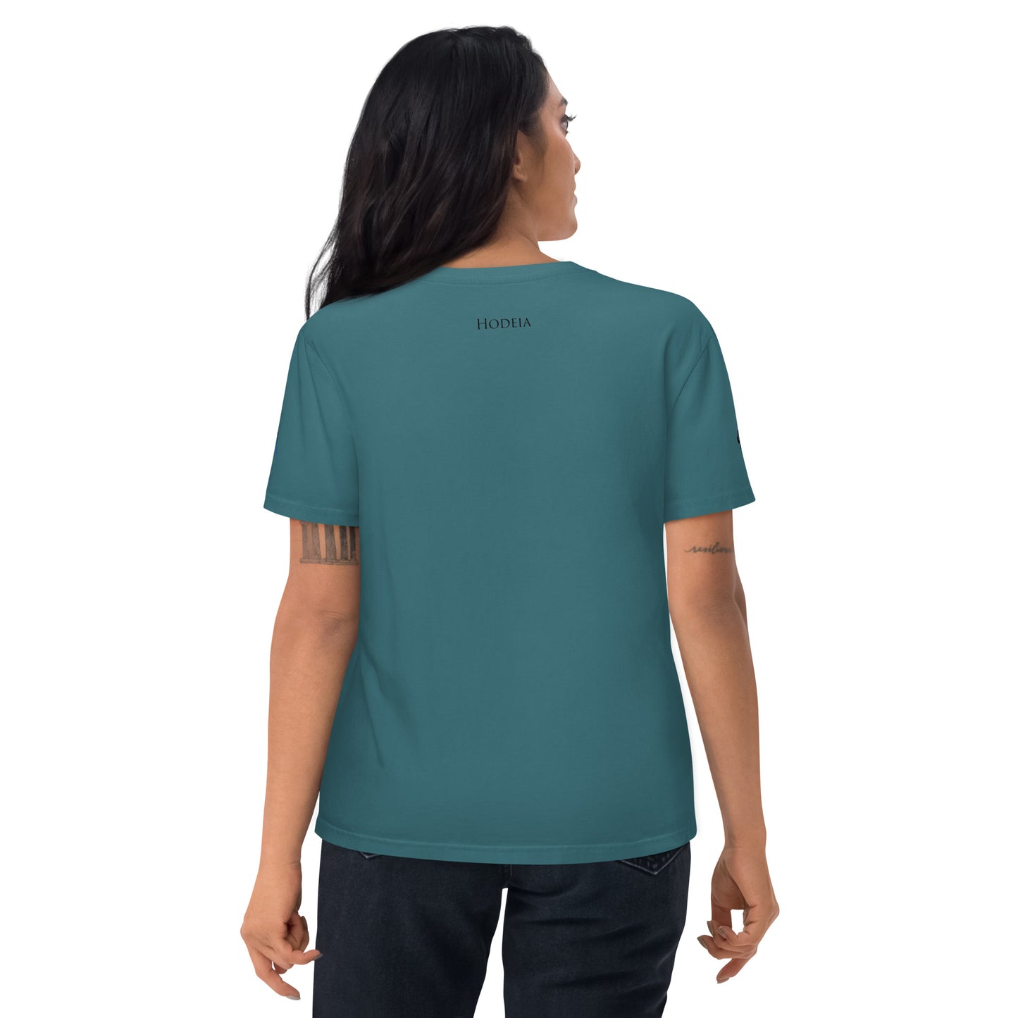 Vue de dos du t-shirt 100% coton biologique Van Bardenas - coloris bleu vert