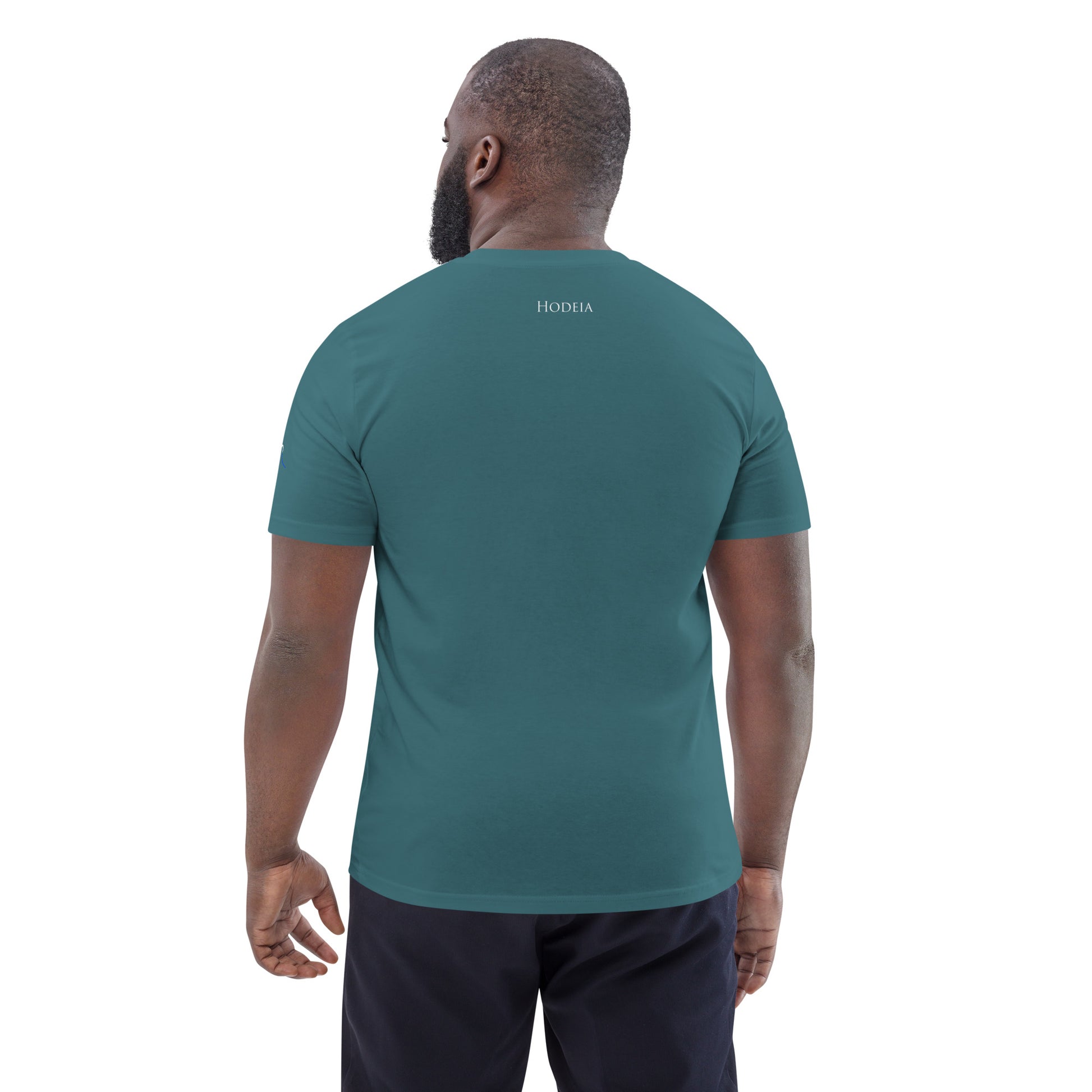 Vue de dos du t-shirt 100% coton biologique Van Bardenas - coloris bleu vert