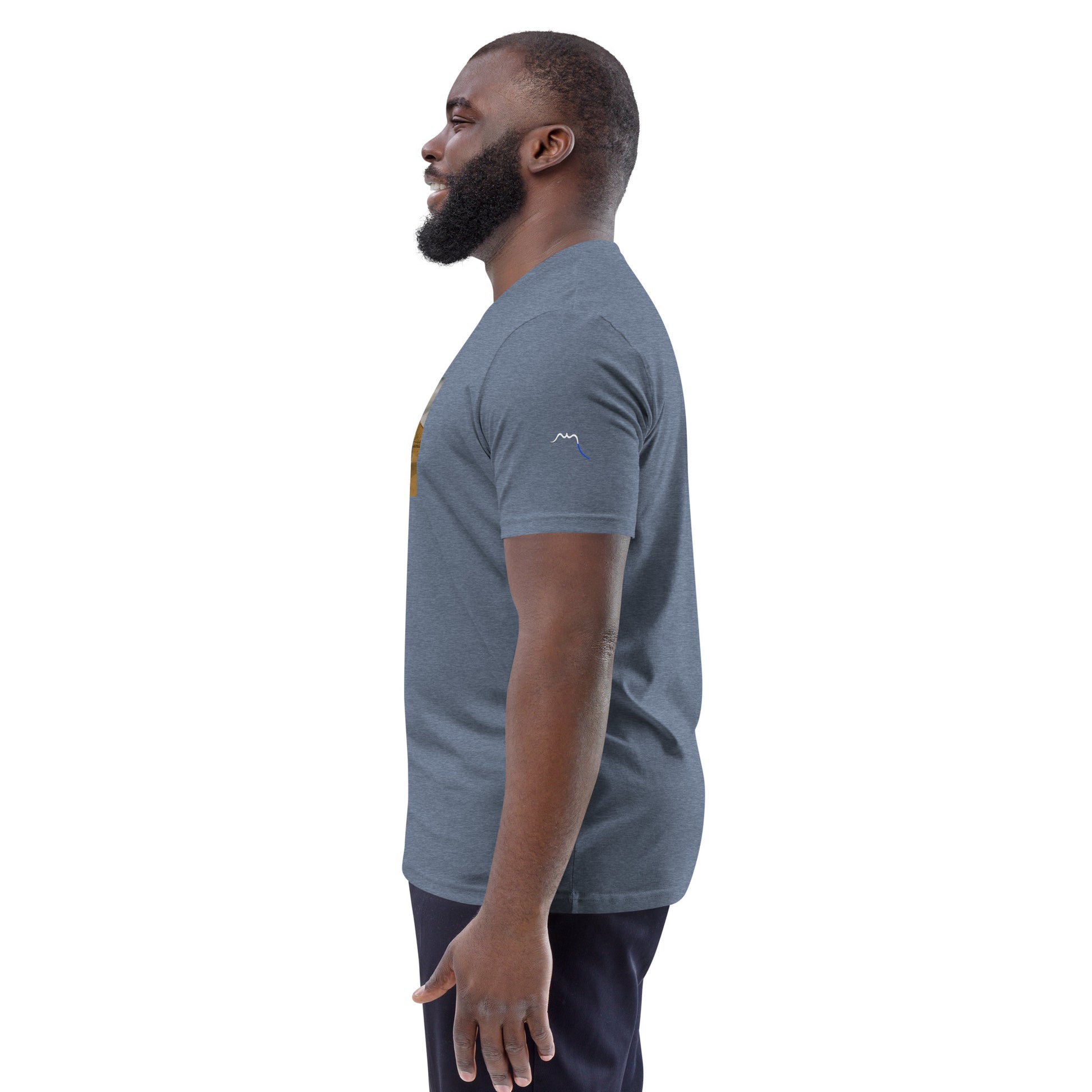 Vue de côté du t-shirt 100% coton biologique Van Bardenas - coloris bleu gris chiné