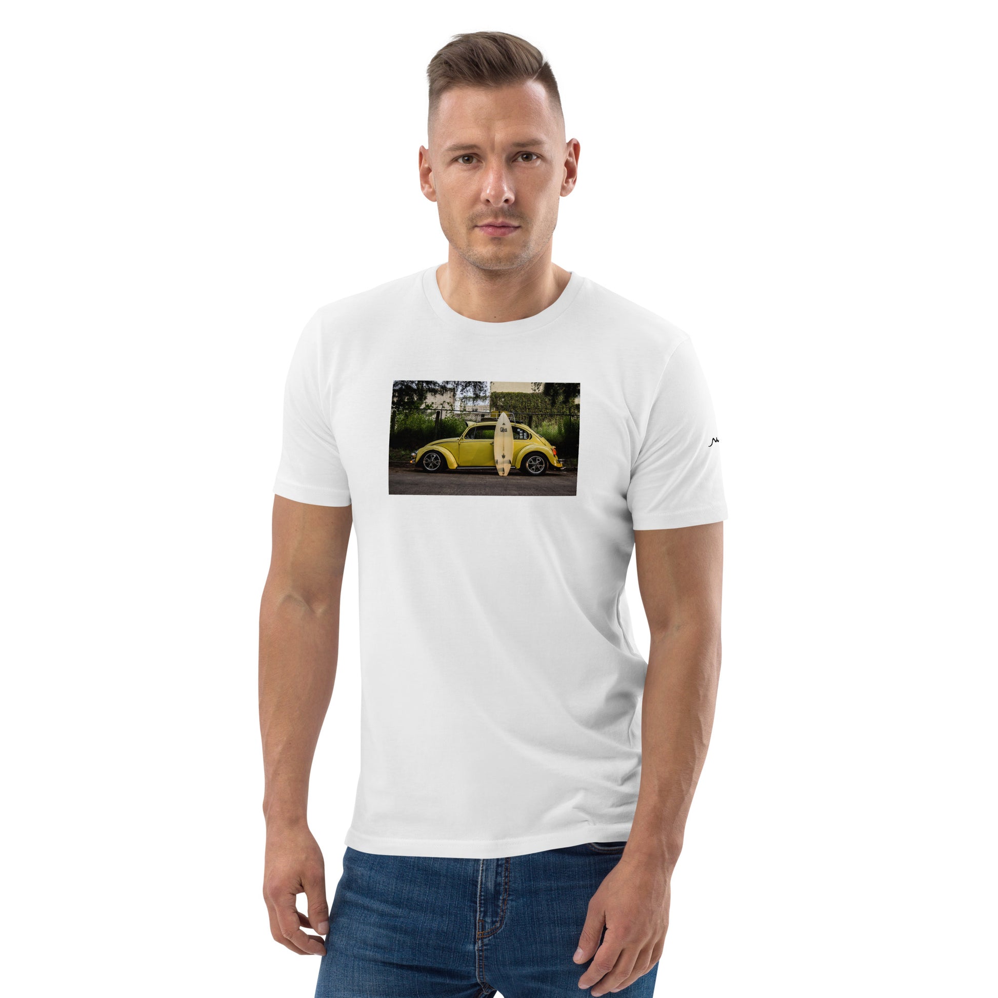 Vue de face du T-shirt 100 % Coton Biologique Yellow Cox - coloris blanc
