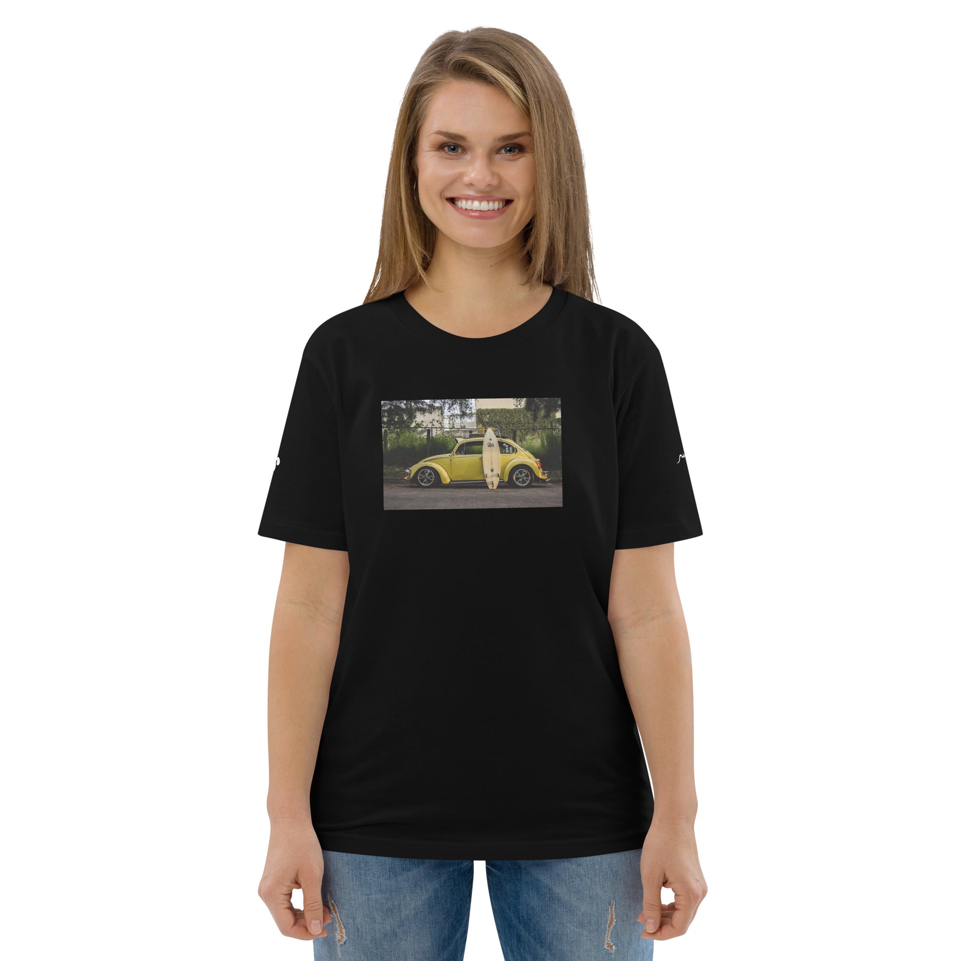 Vue de face du T-shirt 100 % Coton Biologique Yellow Cox - coloris noir