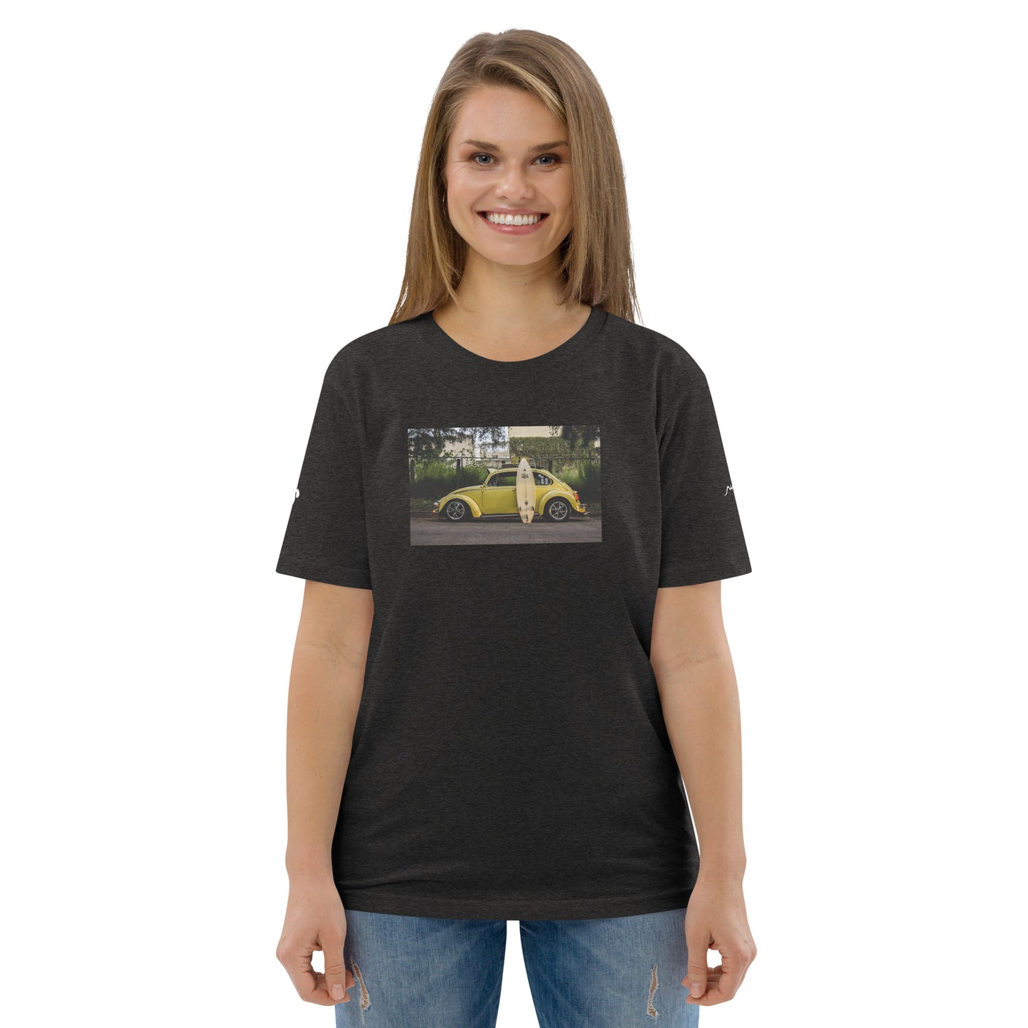 Vue de face du T-shirt 100 % Coton Biologique Yellow Cox - coloris gris foncé chiné