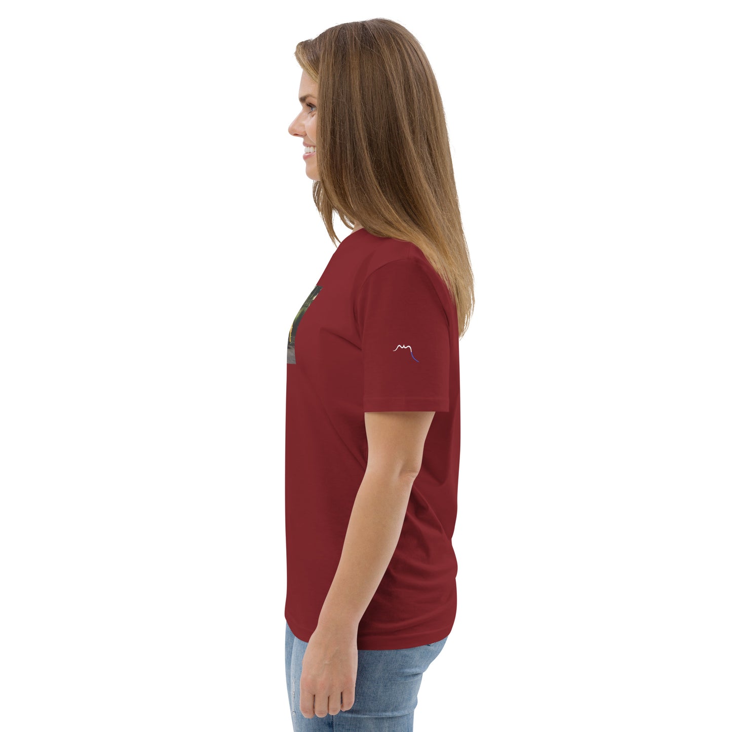 Vue de côté du T-shirt 100 % Coton Biologique - coloris bordeaux