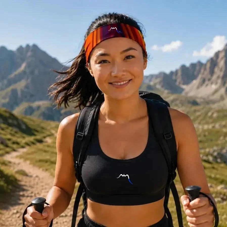 femme portant le bandeau de tête hodeia en randonnée 