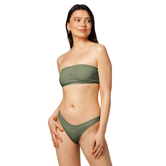 bikini bandeau éco-responsable lekeitio porté face coloris vert kaki