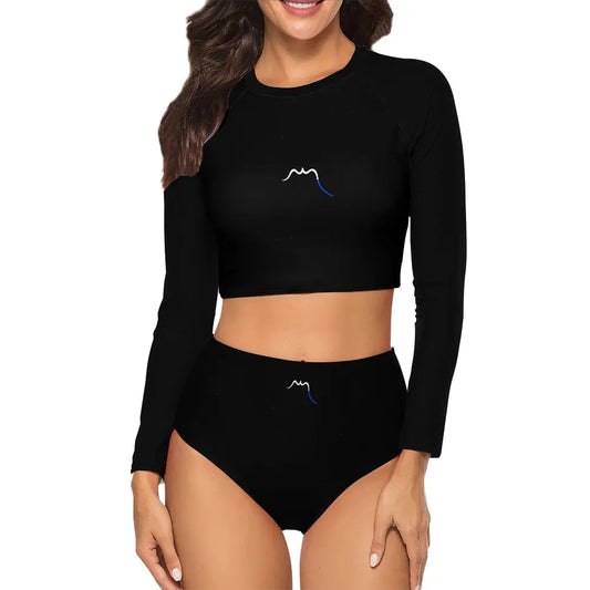 bikini de surf uhaina crop top manches longues face motif noir
