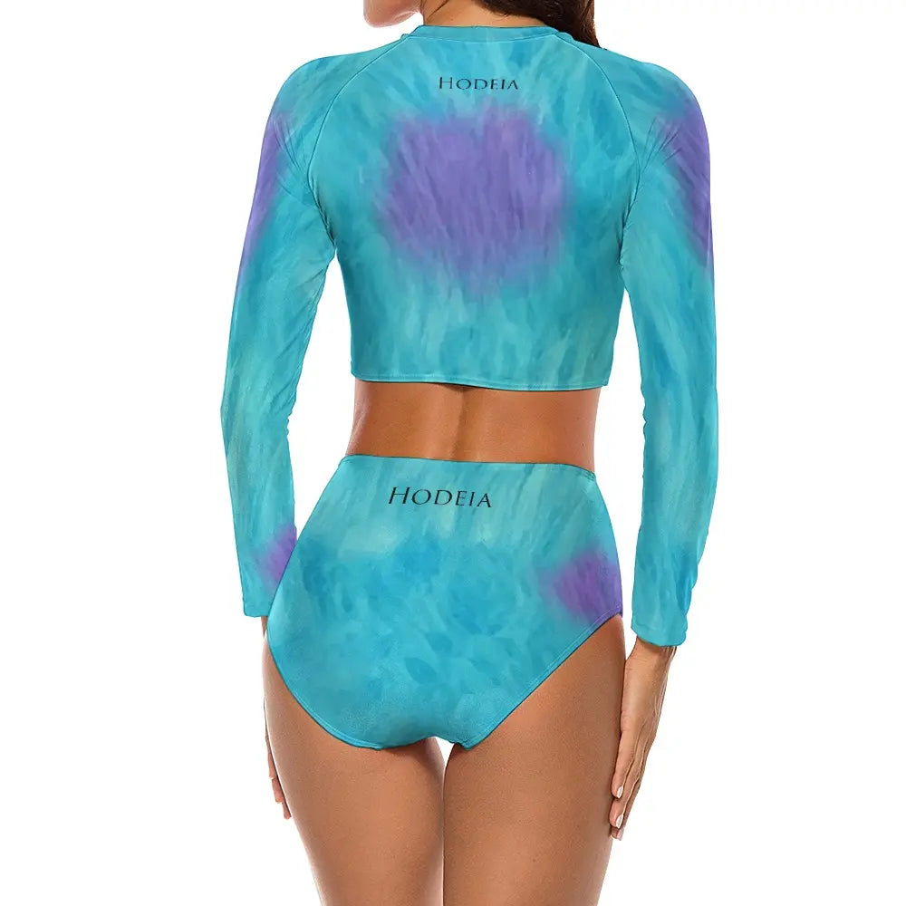 bikini de surf uhaina crop top manches longues dos motif monstres et compagnie