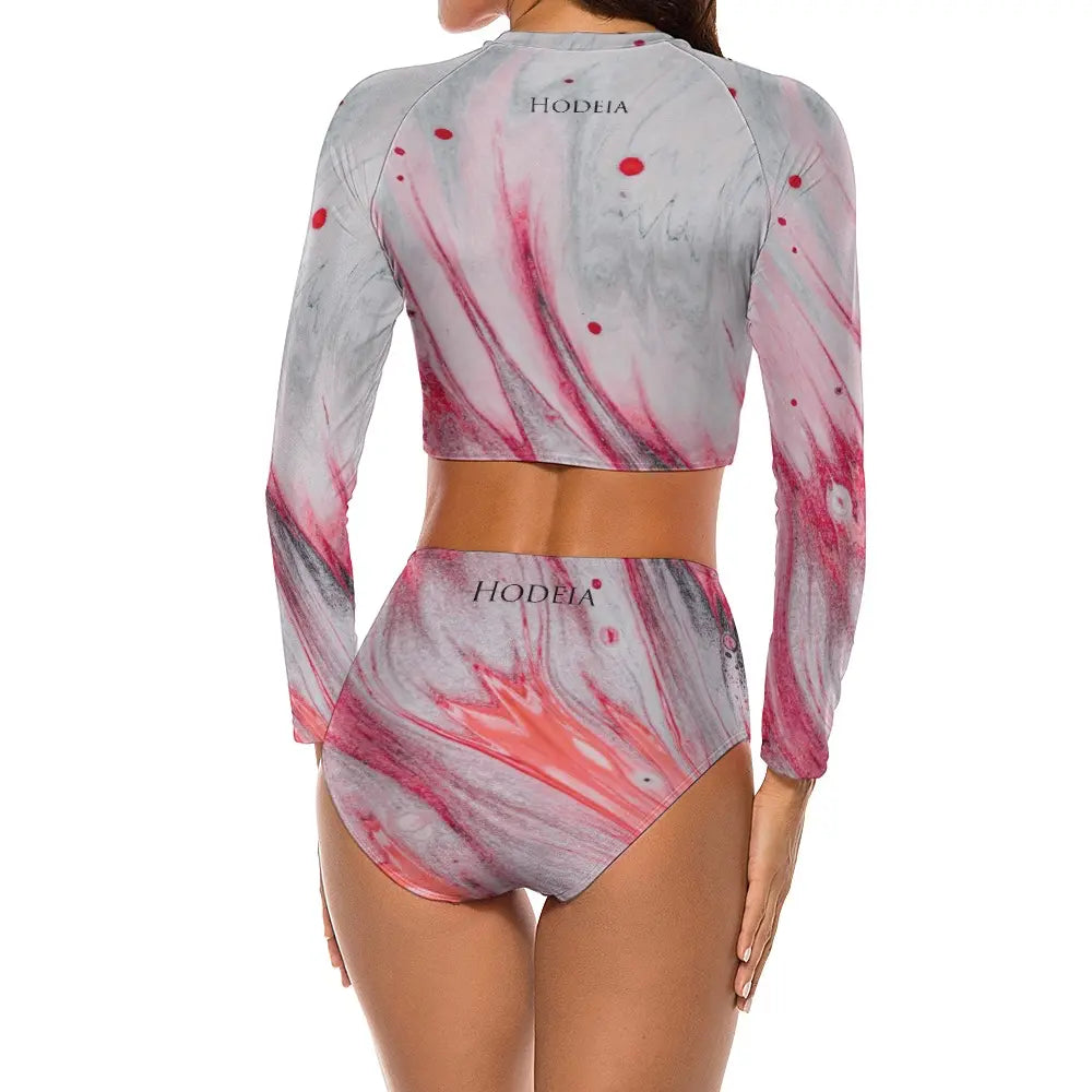 bikini de surf uhaina crop top manches longues dos motif flammes gris