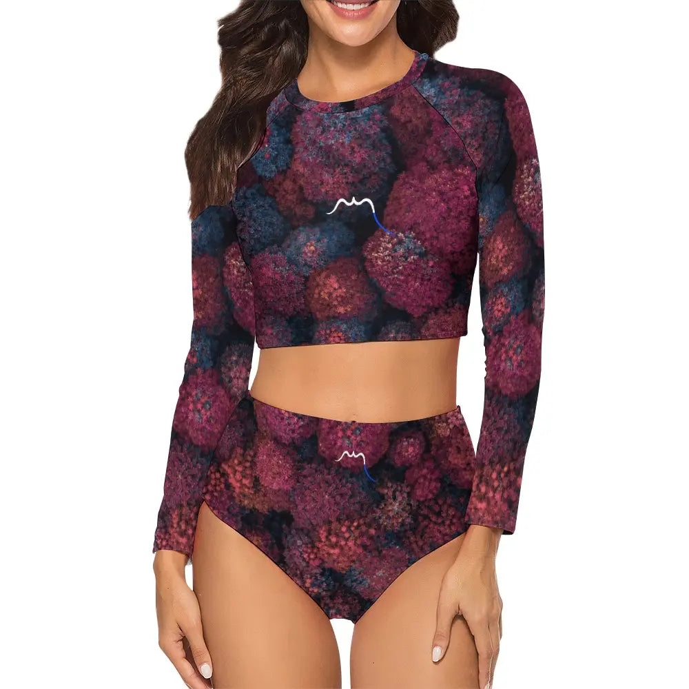 bikini de surf uhaina crop top manches longues face motif floral 