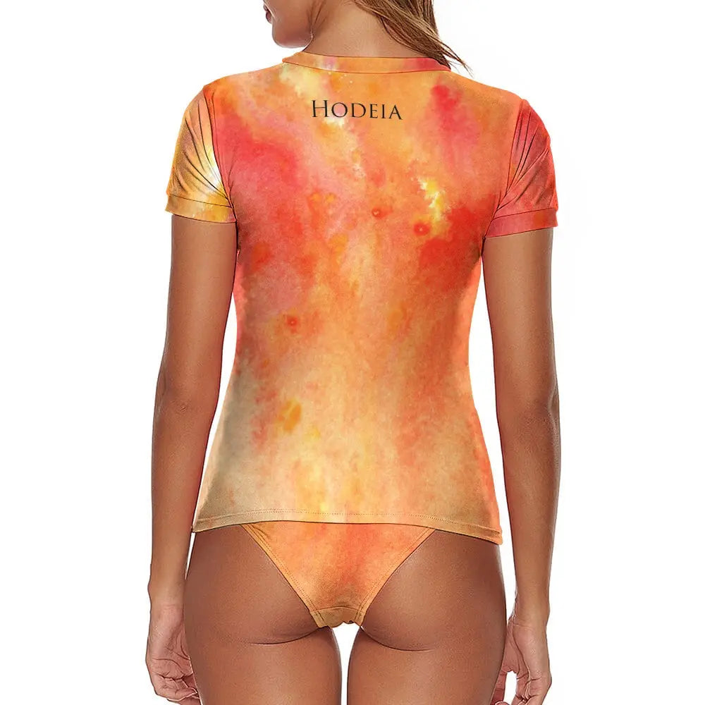 bikini de surf manches courtes zynanya dos motif orange