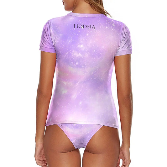 bikini de surf manches courtes zynanya dos motif ciel étoilé rose