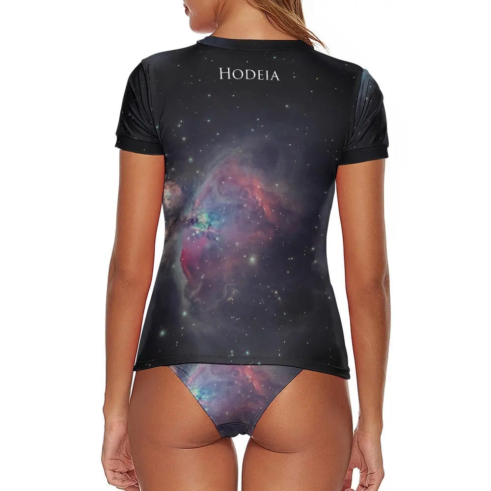 bikini de surf manches courtes zynanya dos motif nébuleuse noir