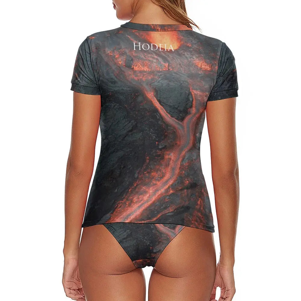 bikini de surf manches courtes zynanya dos motif lava noir