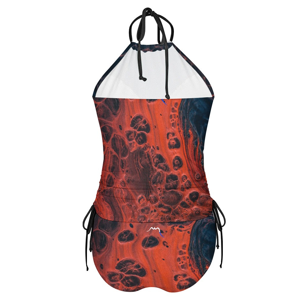 bikini dos nu azul dos coloris motif rouge et noir