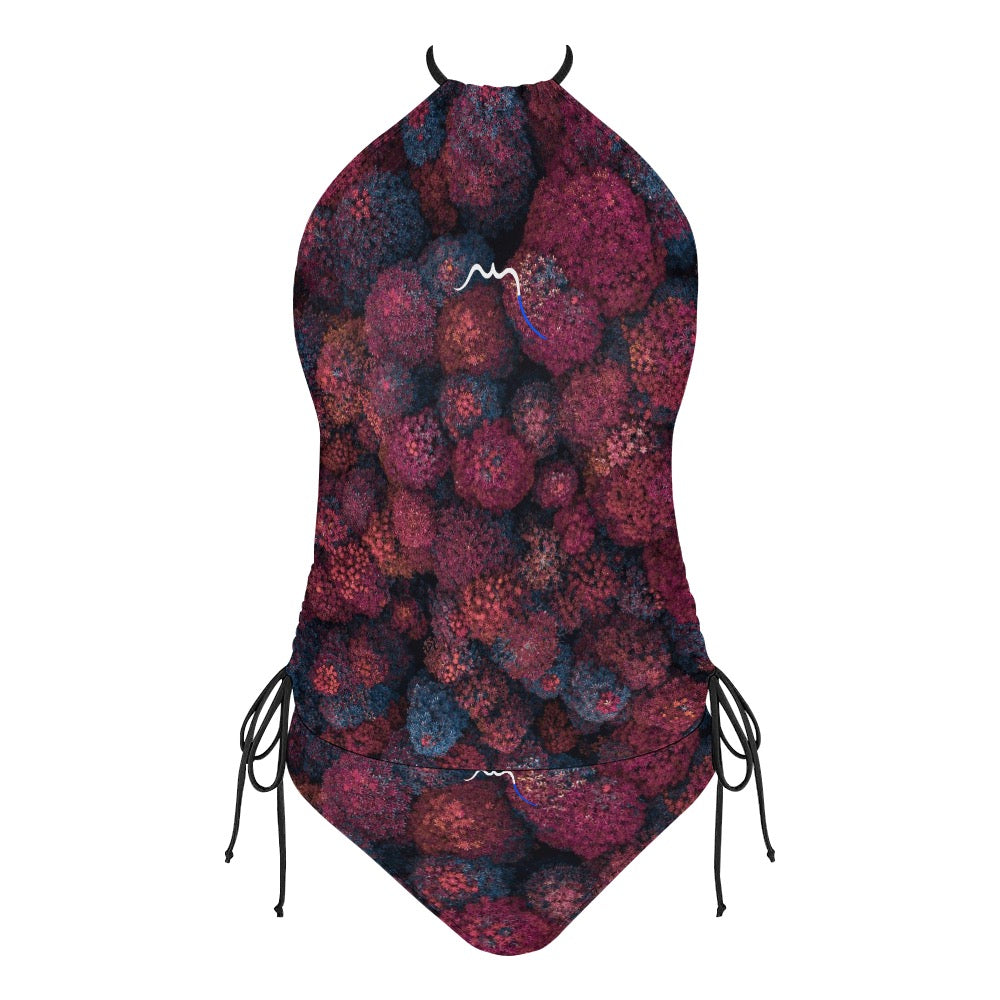 bikini dos nu azul face coloris floral violet