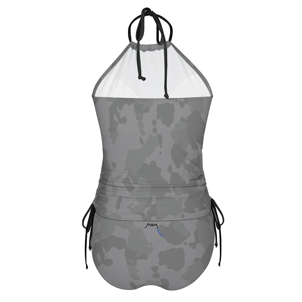 bikini dos nu azul dos coloris camouflage gris