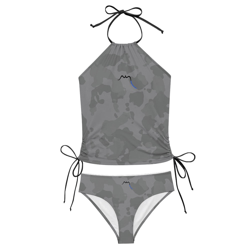 bikini dos nu azul détail coloris camouflage gris