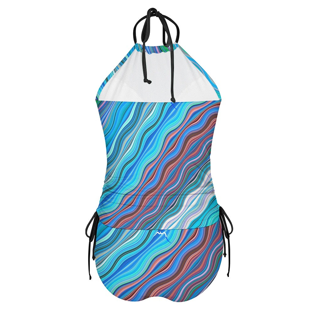 bikini dos nu azul dos coloris motif ondulations bleu clair