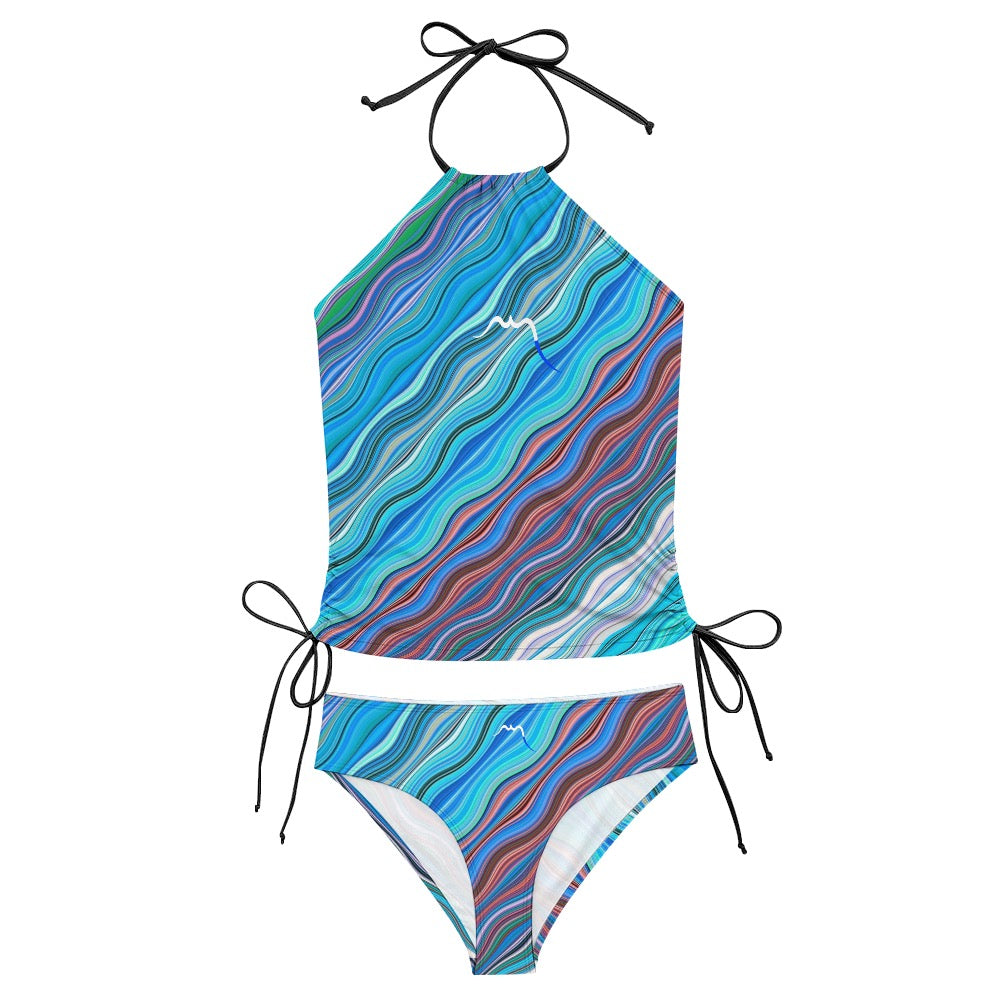 bikini dos nu azul détail coloris motif ondulations bleu clair