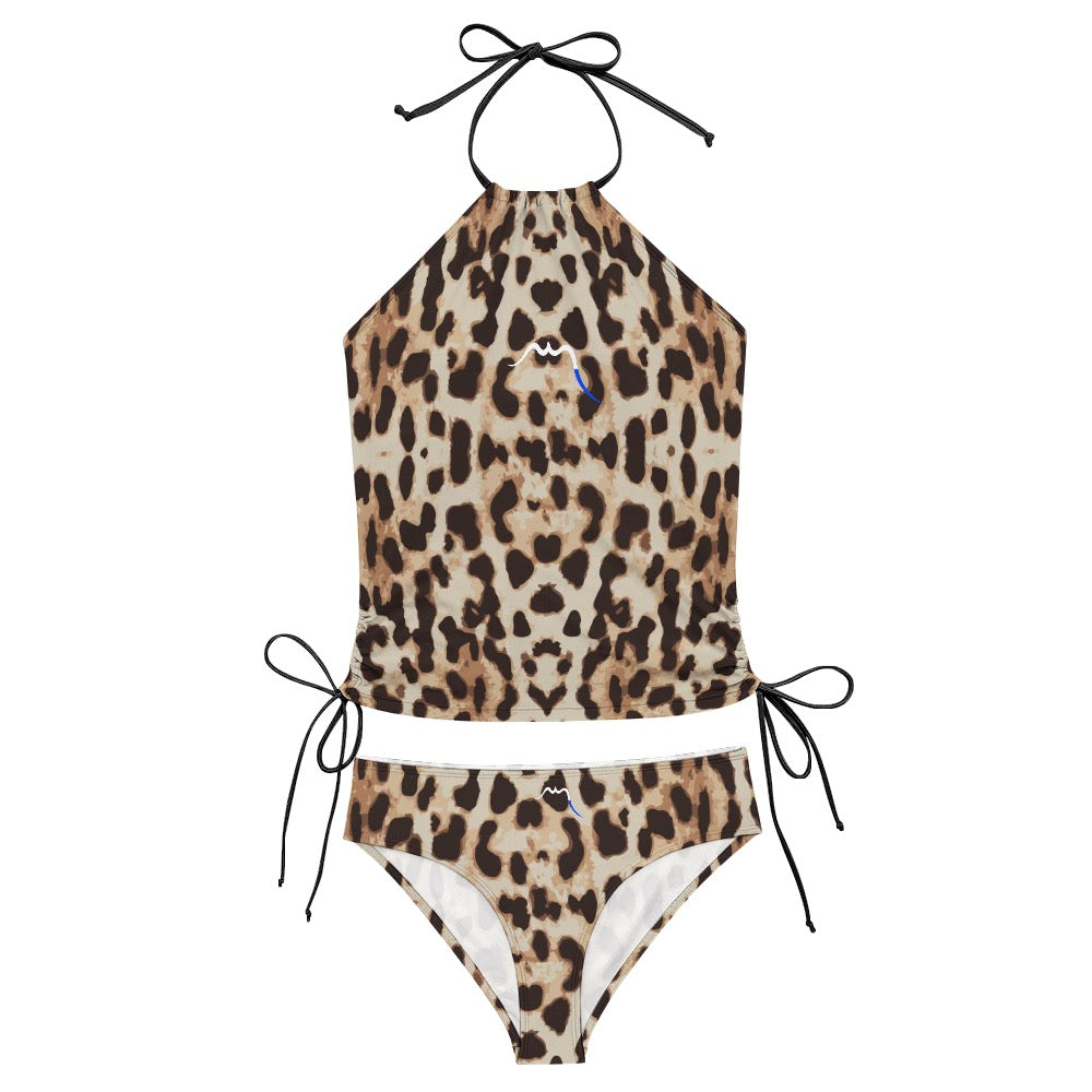 bikini dos nu azul détail coloris motif beige et noir