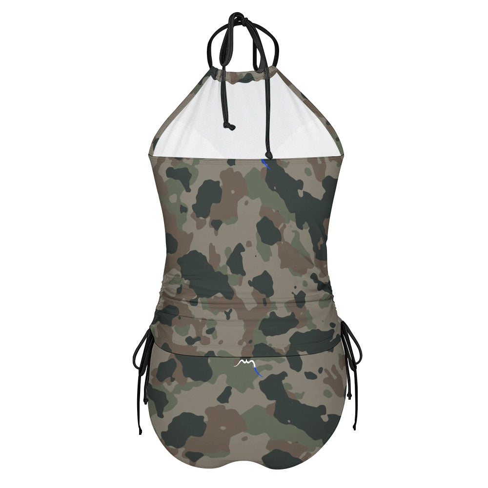 bikini dos nu azul dos coloris camouflage vert kaki