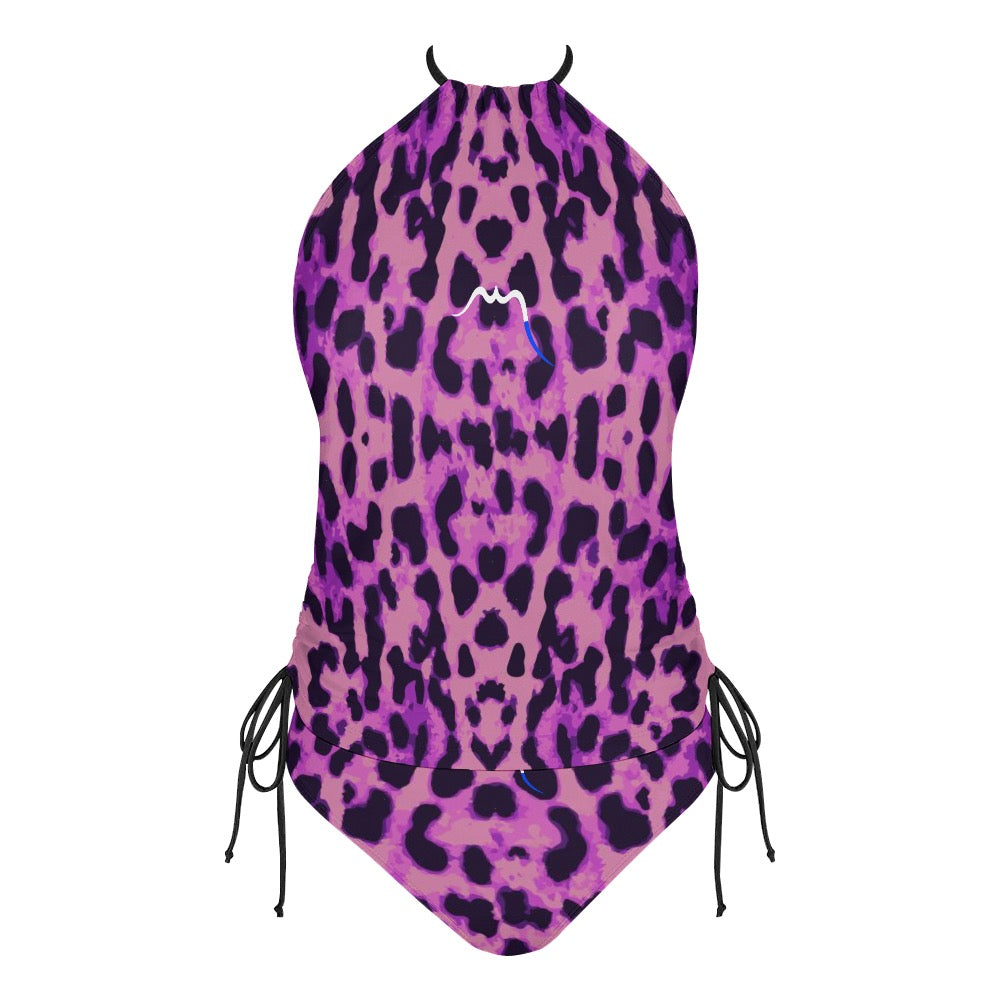 bikini dos nu azul face coloris motif rose et noir