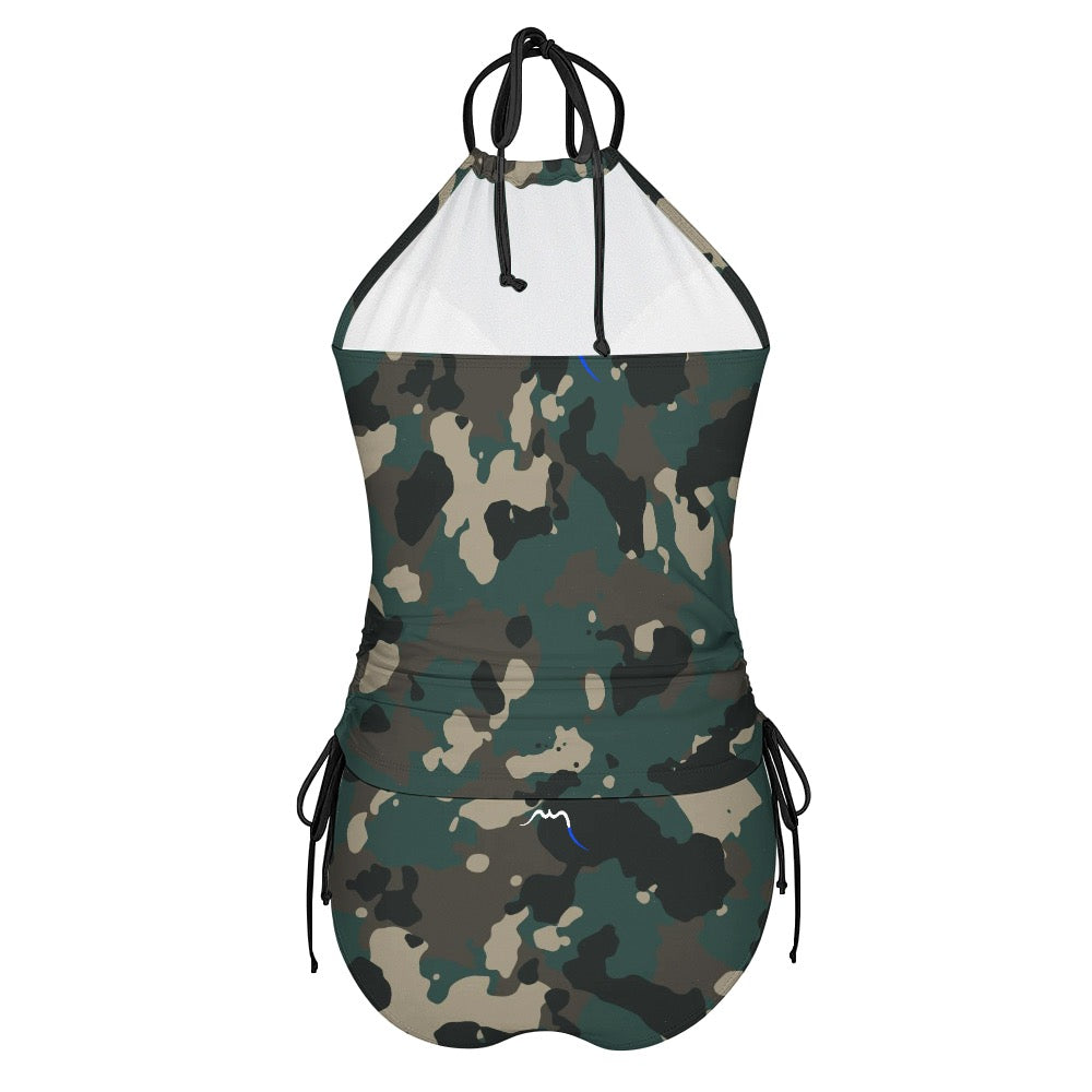 bikini dos nu azul dos coloris camouflage vert forêt