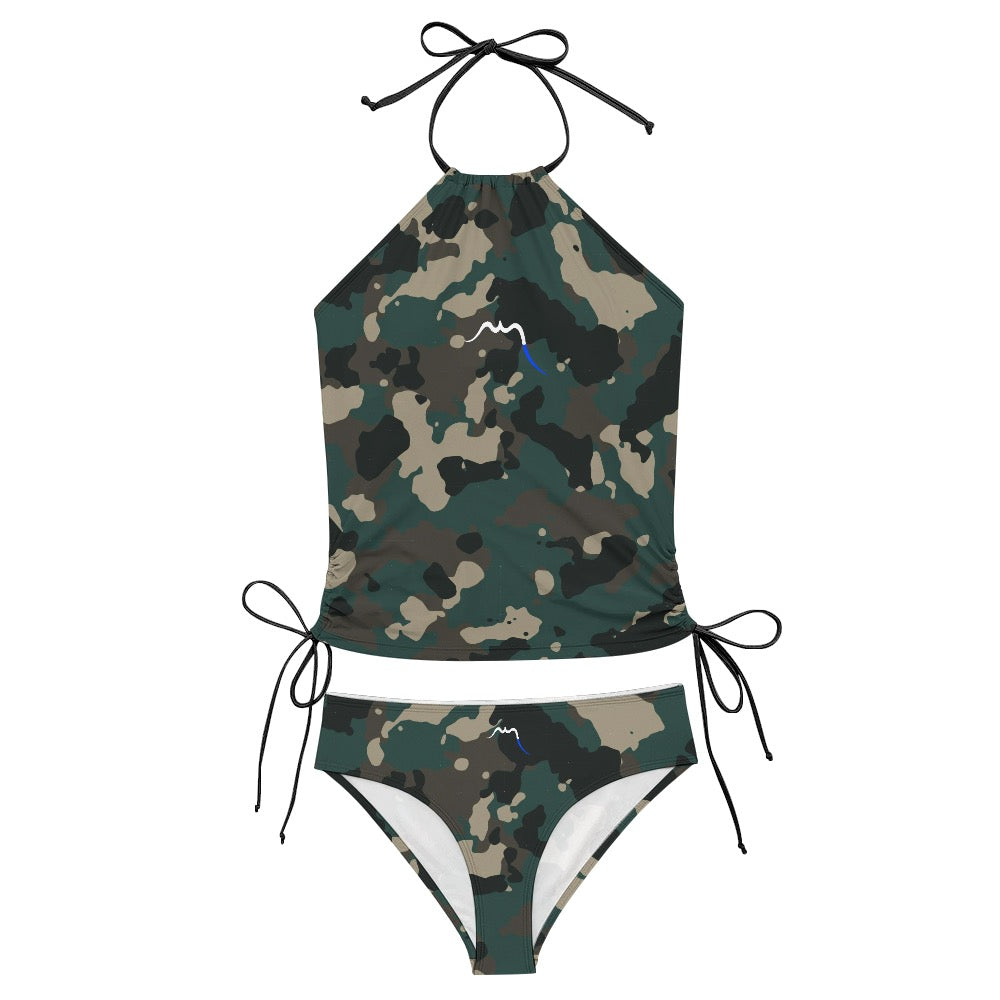 bikini dos nu azul détail coloris camouflage vert forêt