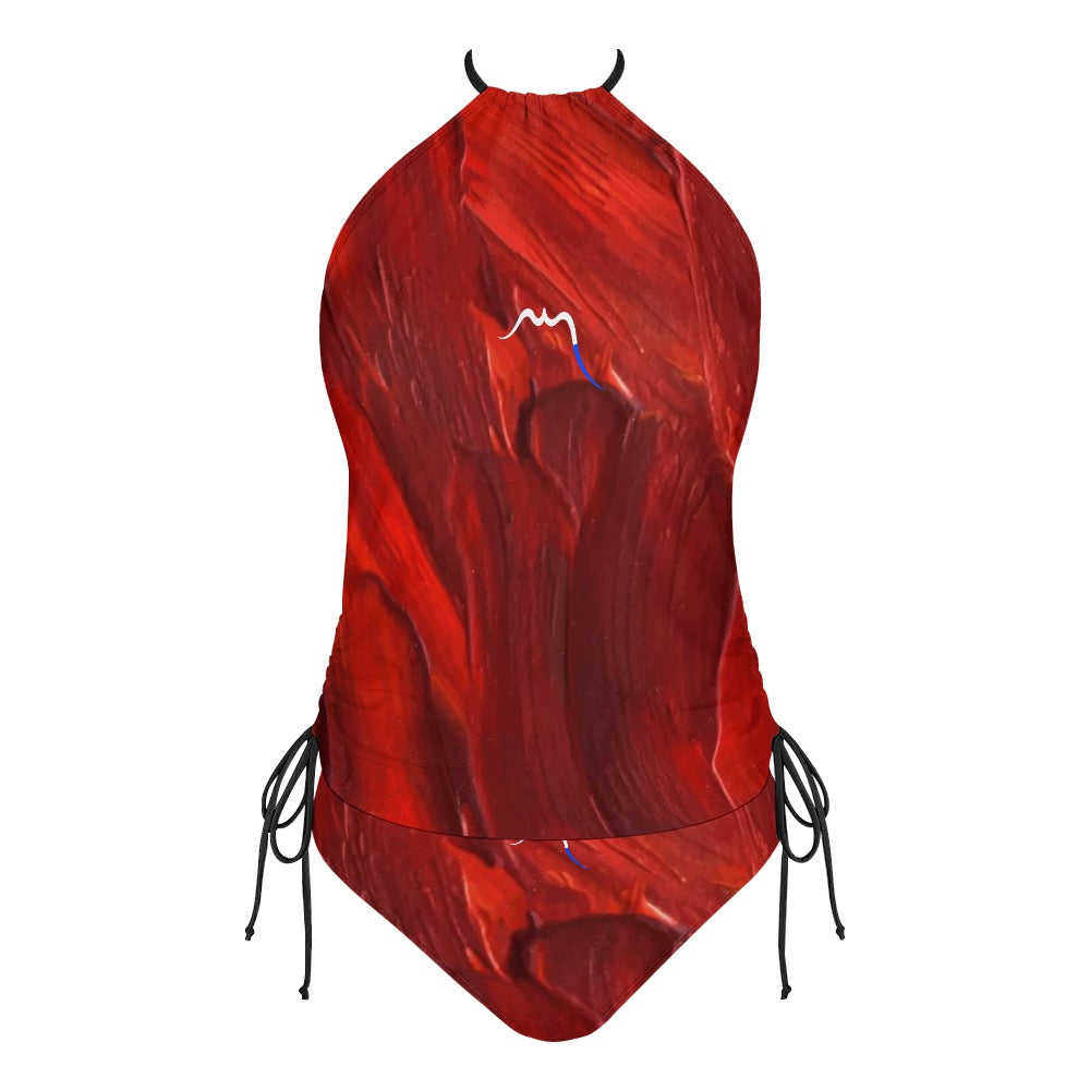 bikini dos nu azul face coloris rouge